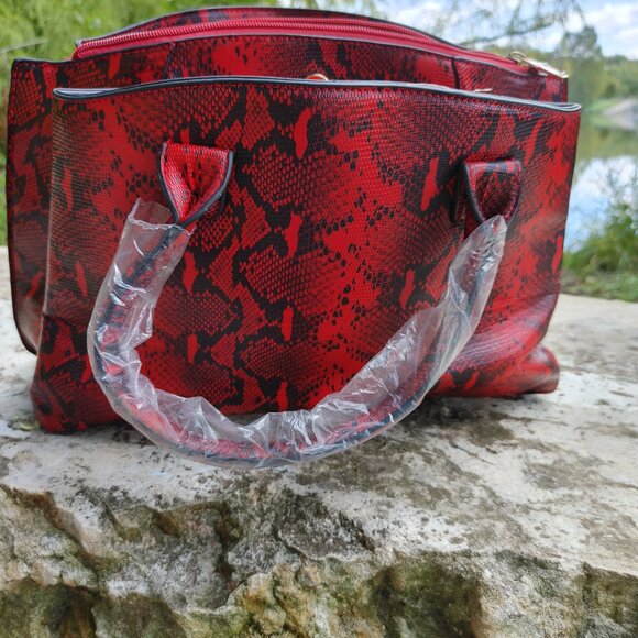Red Snakeskin Statement Handbag - Picture 1 of 3